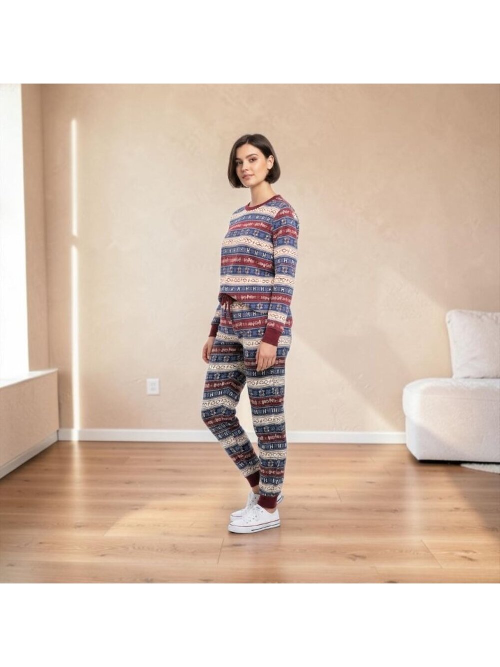 Harry Potter Festive Pajama Set Christmas-Themed Fair Isle Pattern Cotton